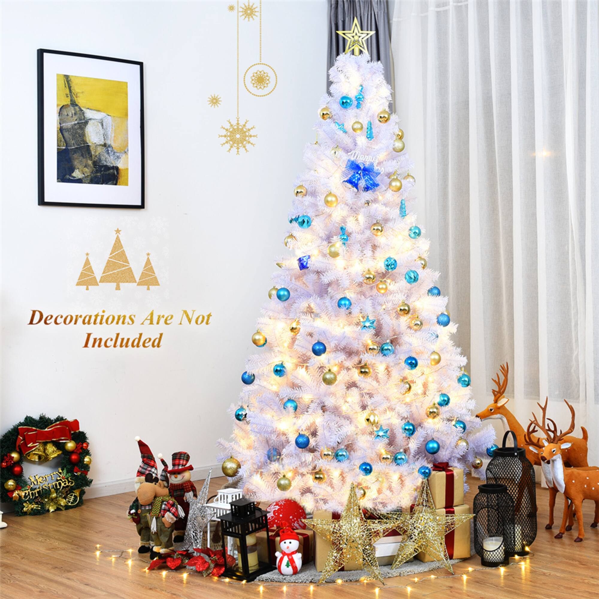 Costway 7.5ft. Unlit White Pine Artificial Christmas Tree